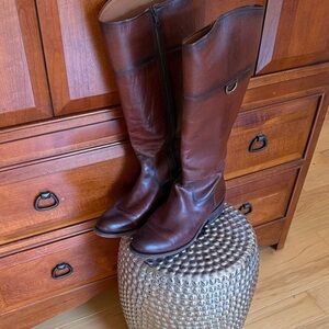 Frye Tall Brown Leather Riding Boots with Side Zip